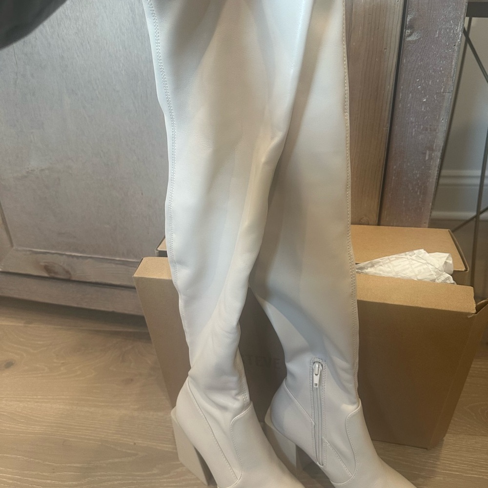 Off White Thigh High Knee-High Boots